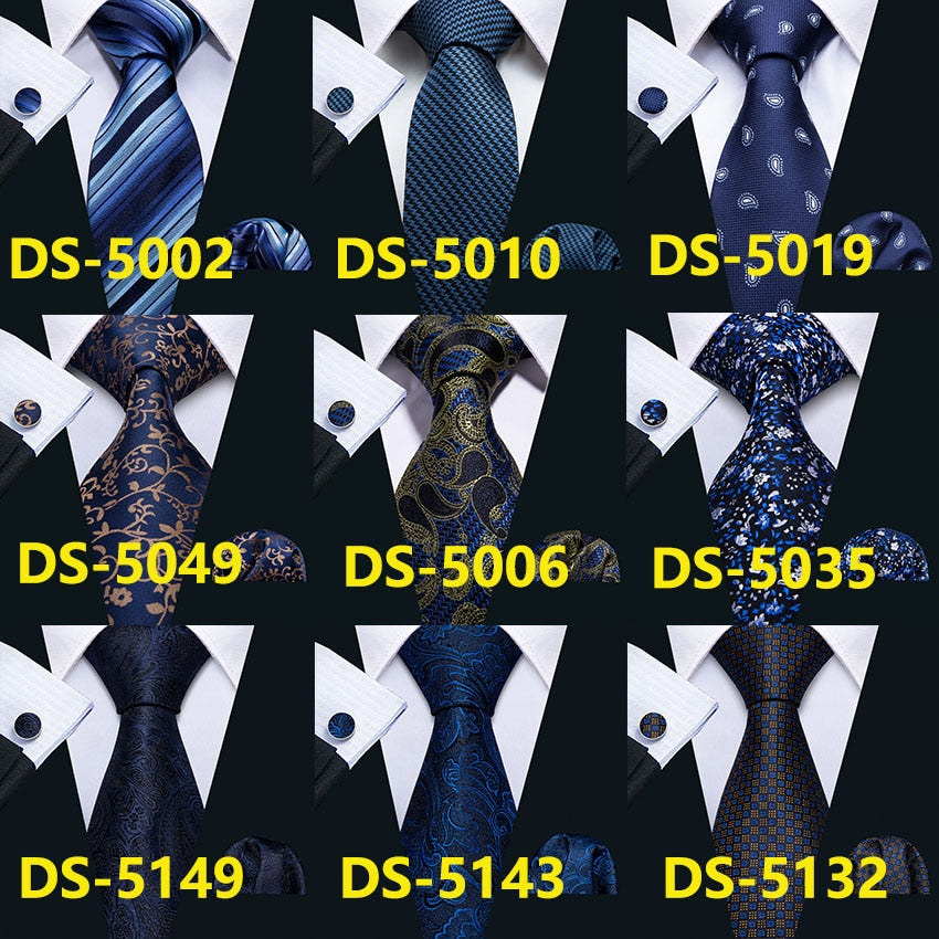 Men Tie Gold Navy Striped 100% Silk Tie