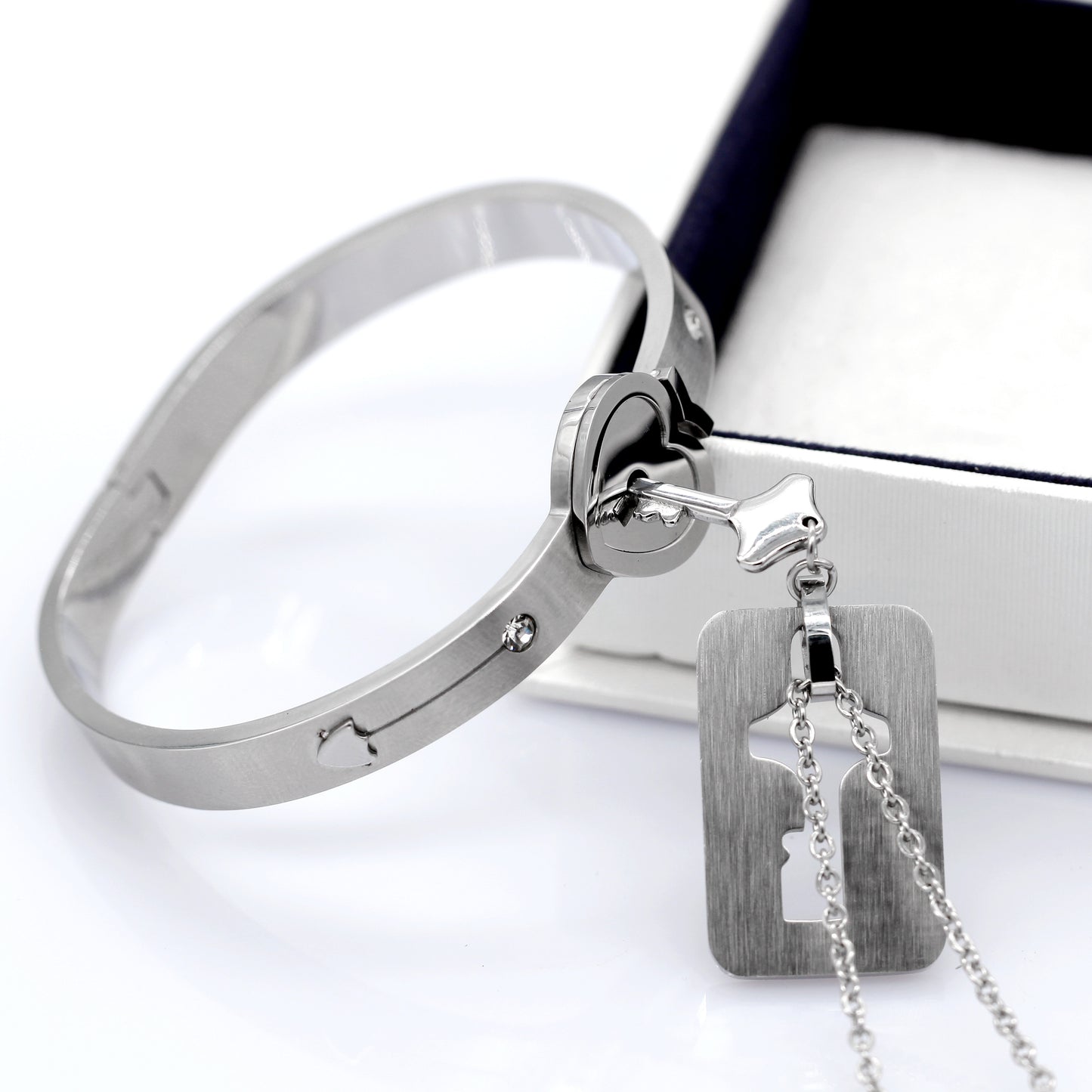 Uloveido Stainless Steel Lock and Key Necklace and Bracelet Matching Jewelry for Men and Women