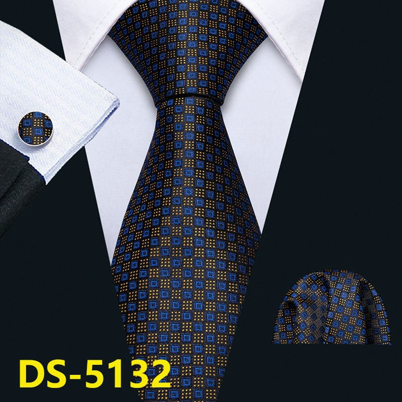 Men Tie Gold Navy Striped 100% Silk Tie