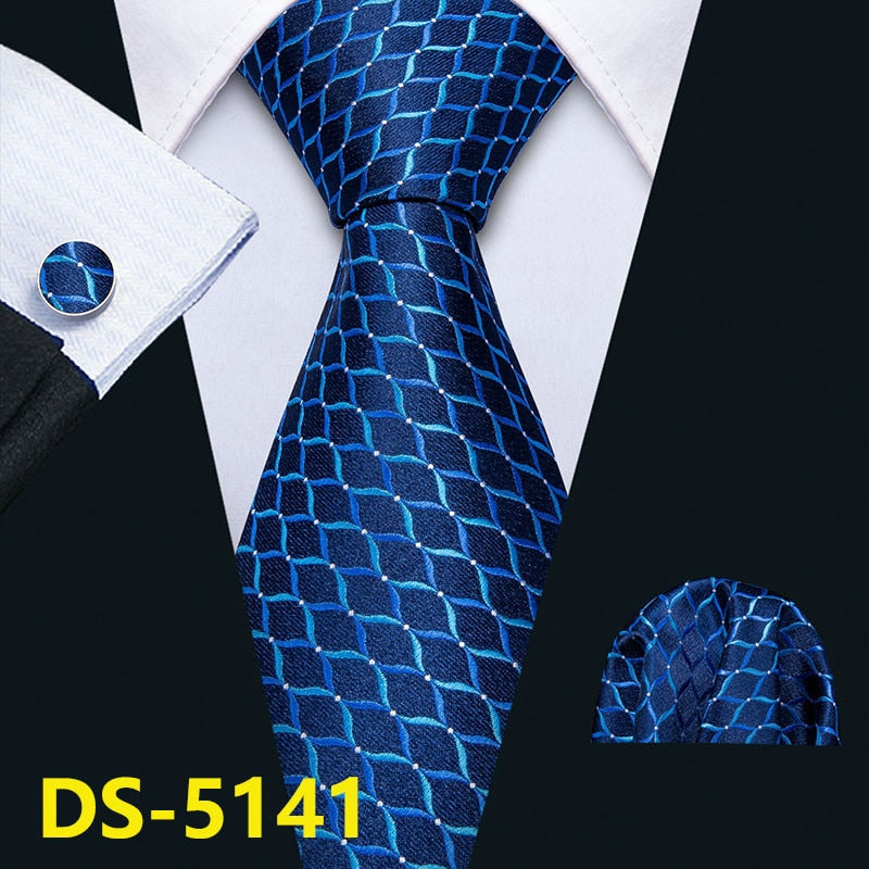 Men Tie Gold Navy Striped 100% Silk Tie