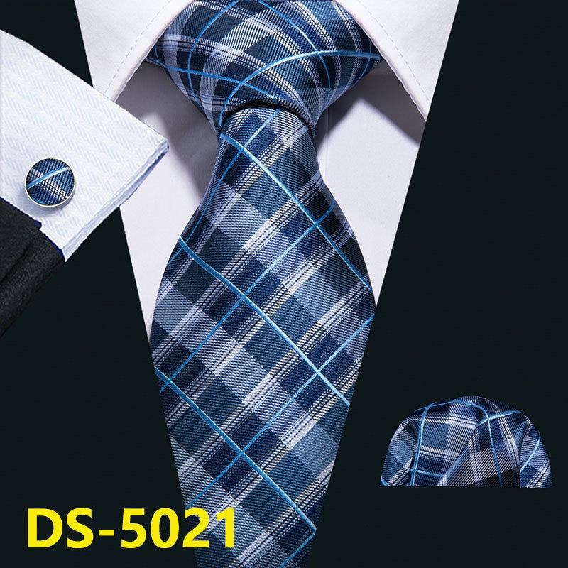 Men Tie Gold Navy Striped 100% Silk Tie