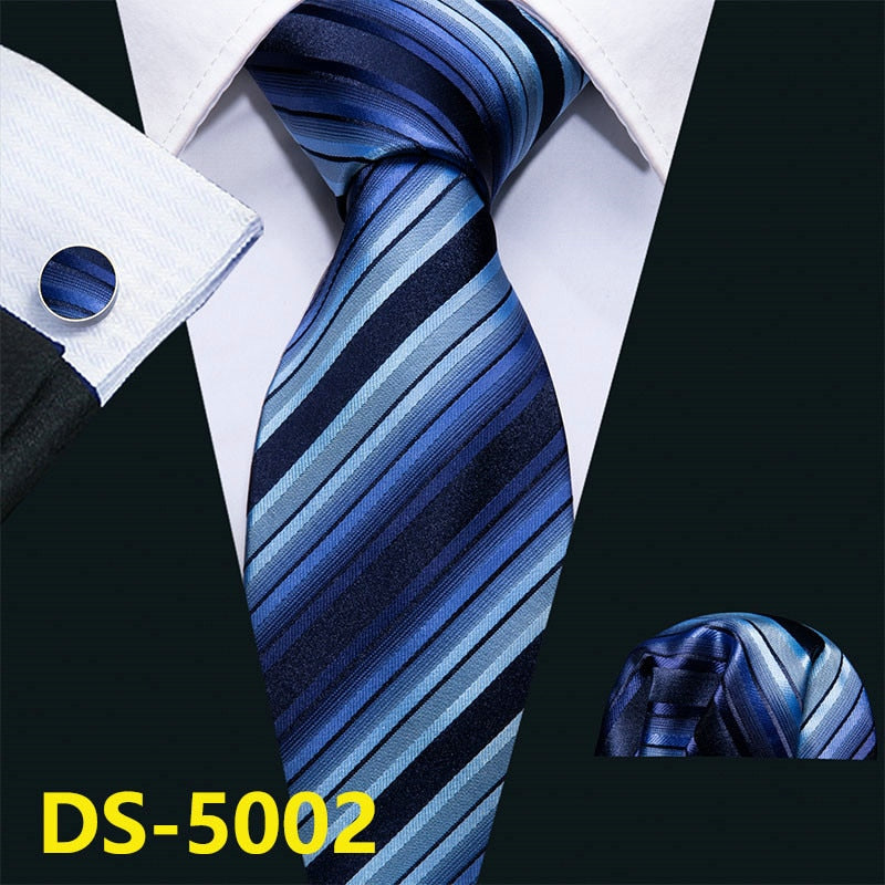 Men Tie Gold Navy Striped 100% Silk Tie