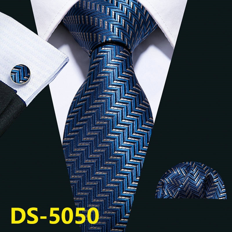 Men Tie Gold Navy Striped 100% Silk Tie