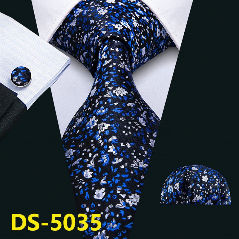 Men Tie Gold Navy Striped 100% Silk Tie