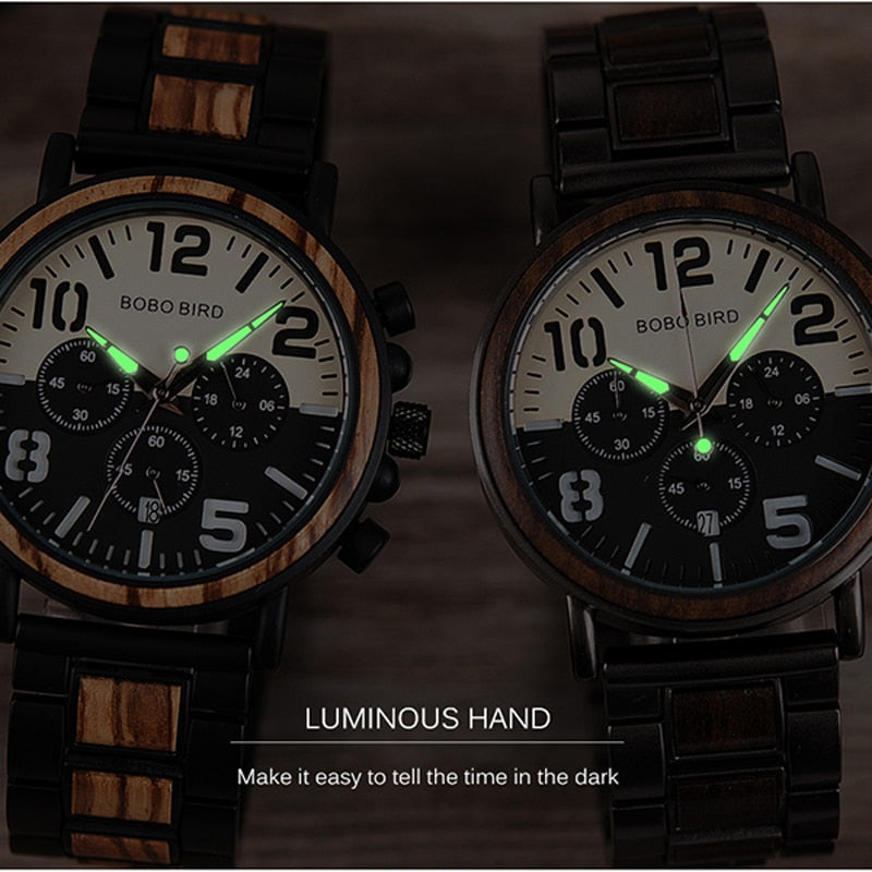 Wooden Stainless Steel Watch Men Water Resistant Timepieces Chronograph Quartz Watches
