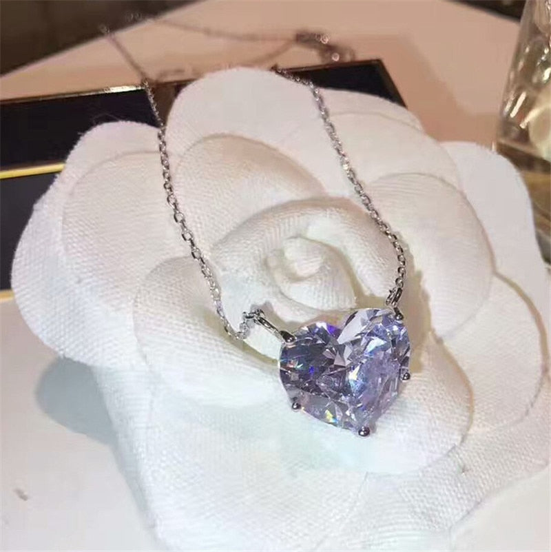 choucong Big Heart Pendant 15mm AAAAA Zircon cz Real 925 Sterling silver Party Wedding Pendant Necklace for women Bridal jewelry