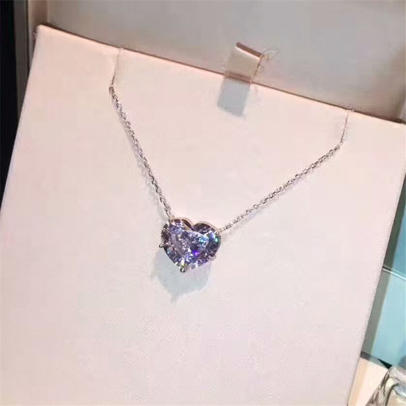 choucong Big Heart Pendant 15mm AAAAA Zircon cz Real 925 Sterling silver Party Wedding Pendant Necklace for women Bridal jewelry