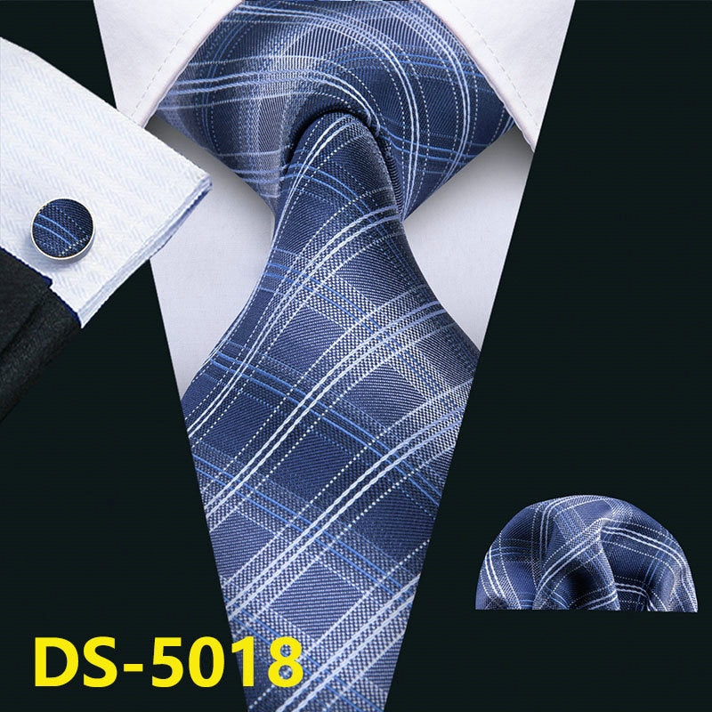 Men Tie Gold Navy Striped 100% Silk Tie