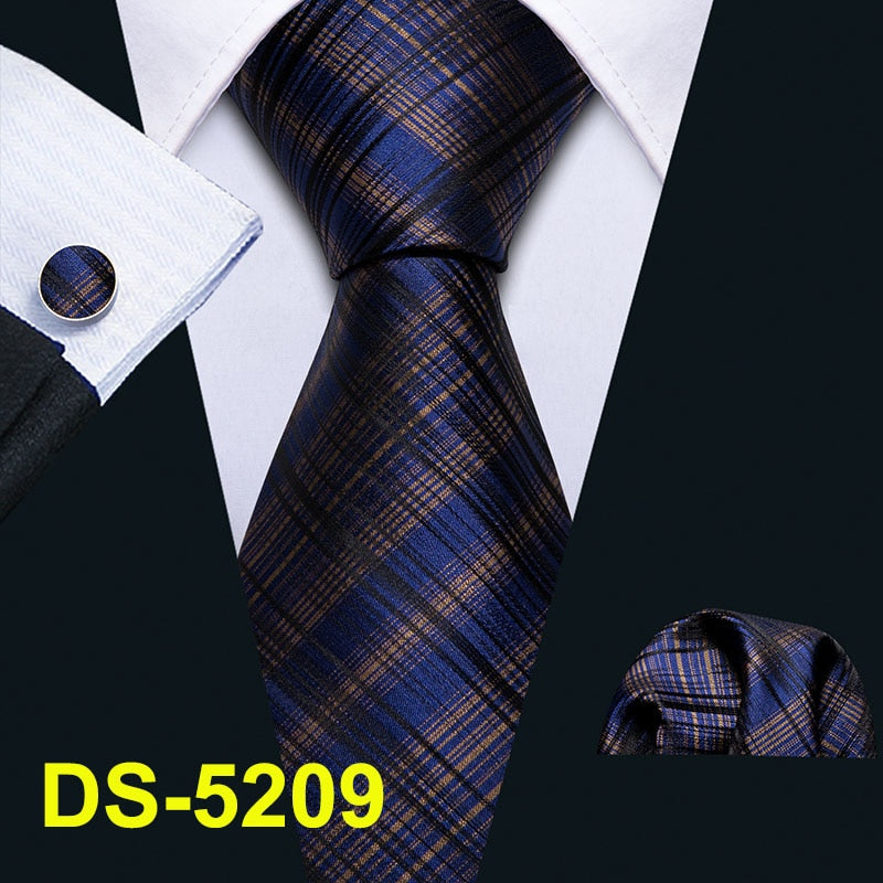 Men Tie Gold Navy Striped 100% Silk Tie