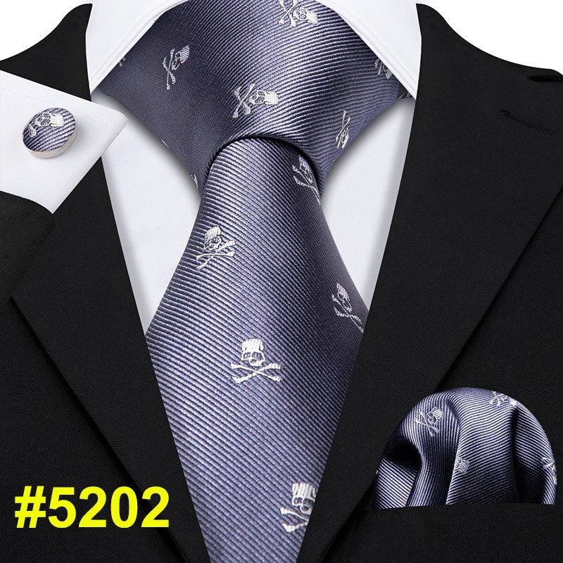 Fashion Designer Red Skull Men Tie Set 8.5cm Silk Handkerchief Ties for Men