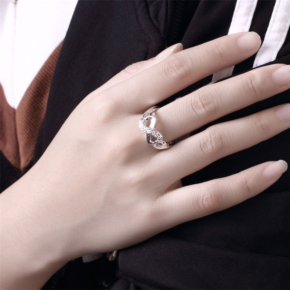 925 Sterling Silver AAA Zircon Double Heart Necklace Ring Set