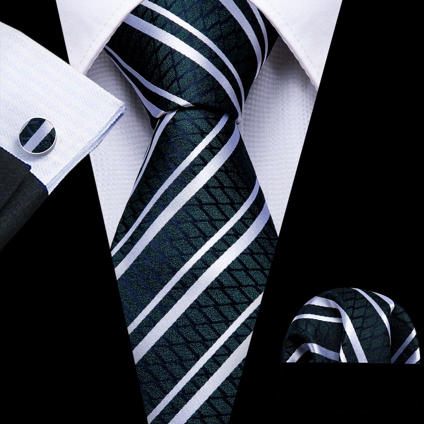 Men Tie Gold Navy Striped 100% Silk Tie