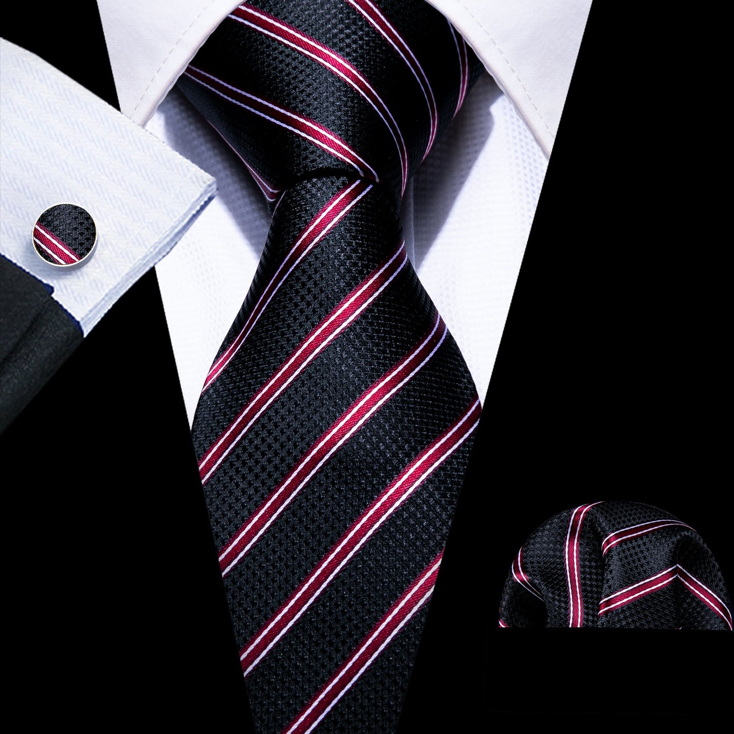 Men Tie Gold Navy Striped 100% Silk Tie