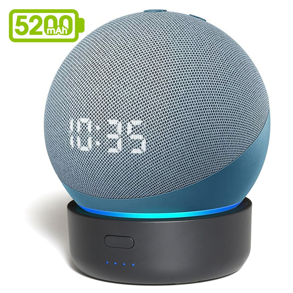 5200mAh Battery Base for Echo Dot 4 4th Gen Smart Alexa Speaker Portable Rechargable Battery Pack for Dot (4th gen) Stand Holder