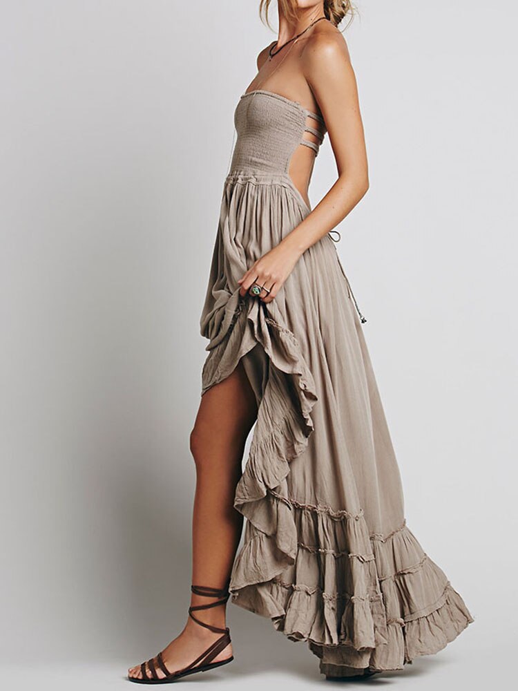 Beach Sexy Dresses, Bohemian Cotton, Backless Long Maxi Dress