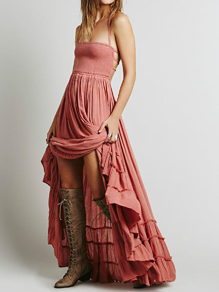 Beach Sexy Dresses, Bohemian Cotton, Backless Long Maxi Dress