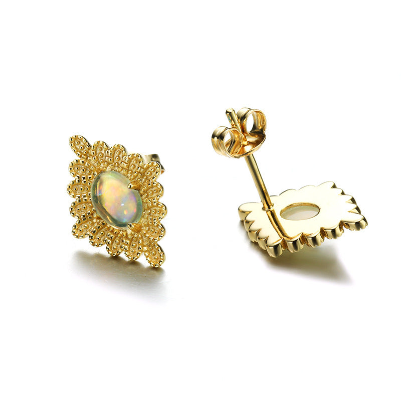 Vintage Natural Opal Earrings 925 Silver