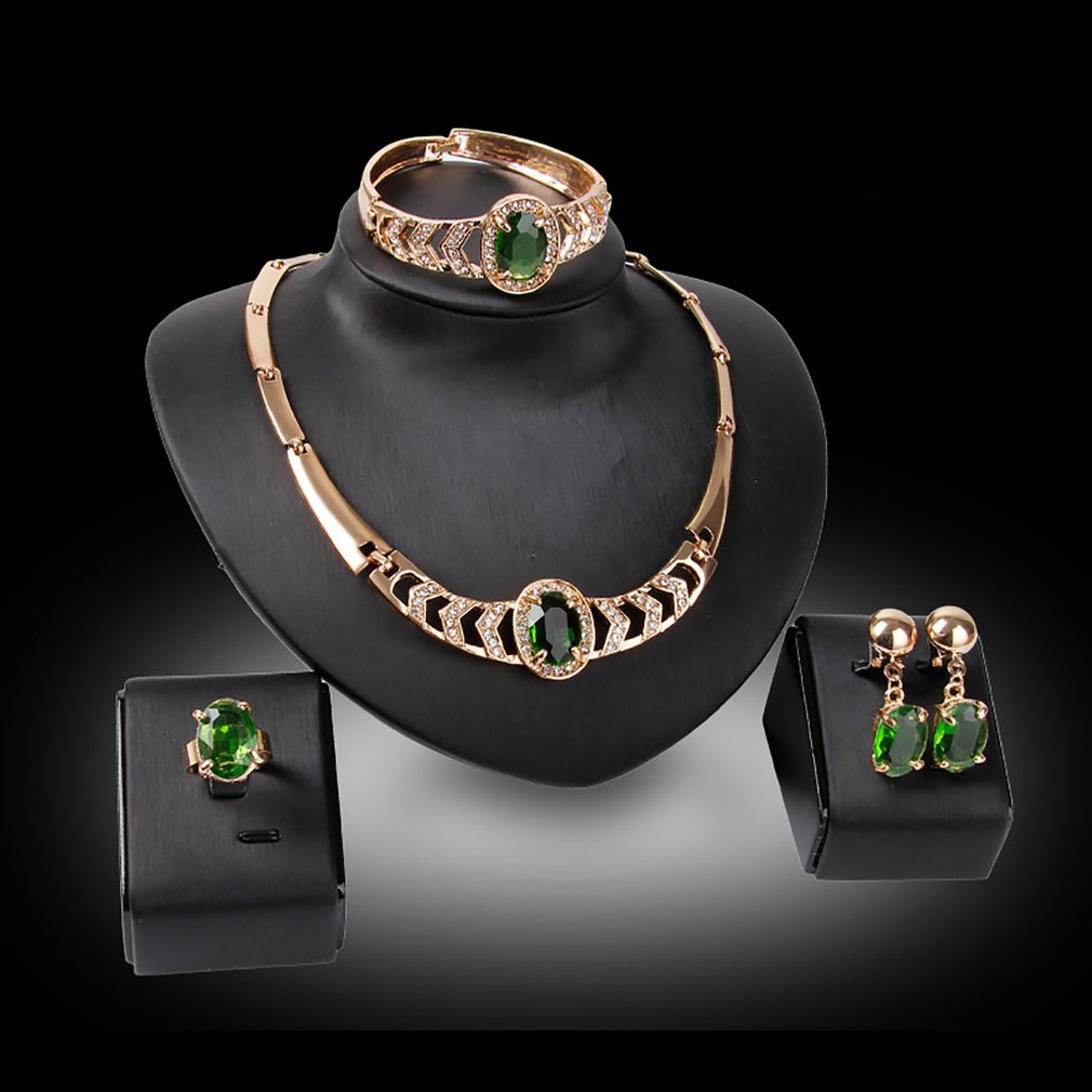 Wedding Accessories Four-piece Set, Necklace, Earrings, Bracelet, Ring Set
