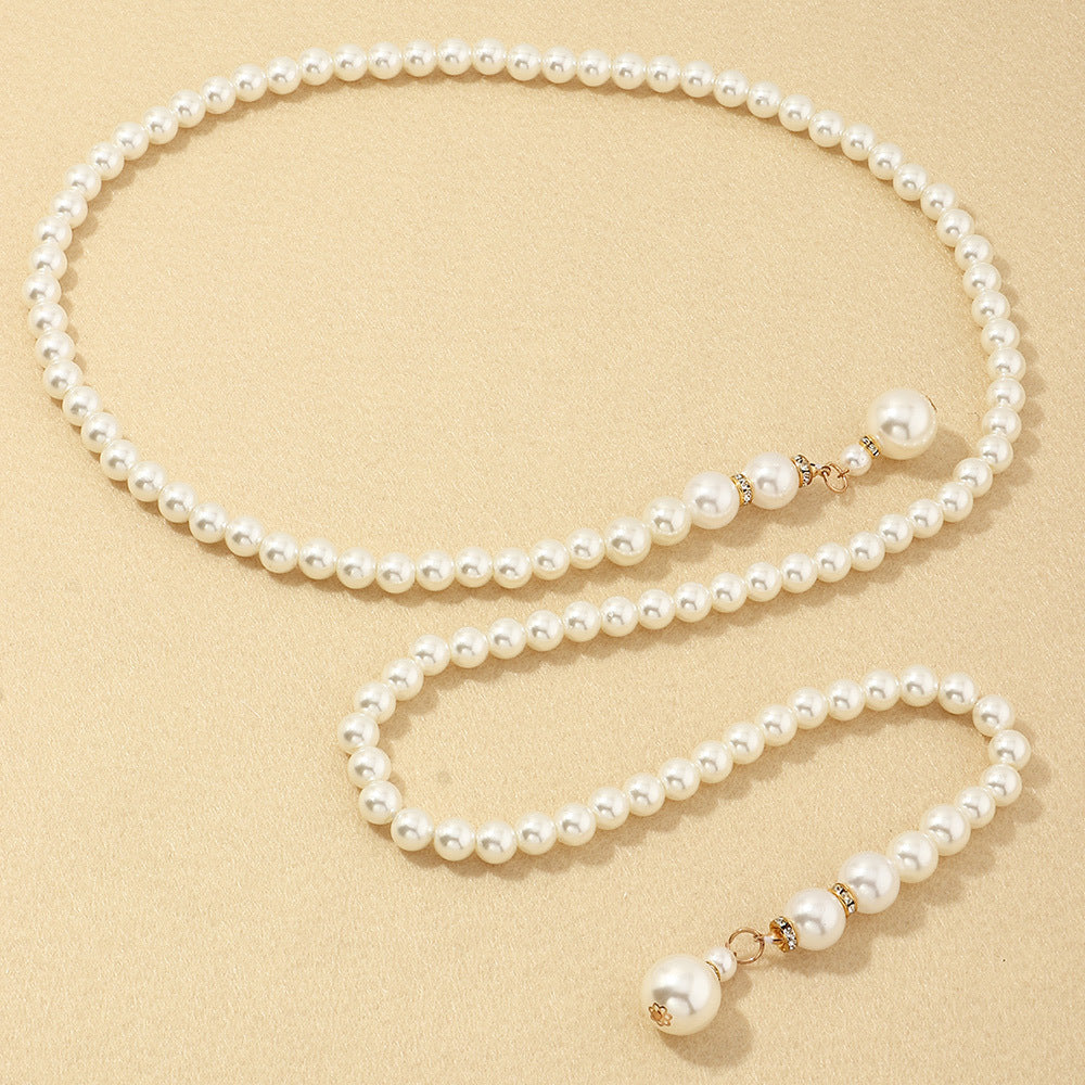 Fashion Pearl Thin Waist Chain Ladies Dress All-match Belt Long Skirt Decoration Elastic