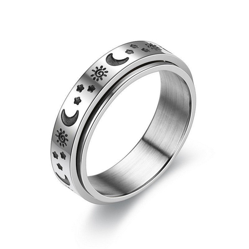 Sun, Moon And Stars European And American Creative Stainless Steel Couple Rings