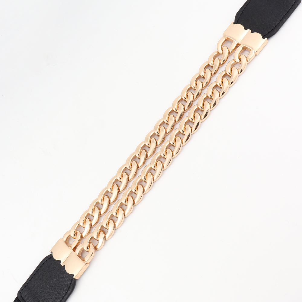 New Ladies Belt Double Thick Chain European And American Wind Elastic Elastic Waist Seal Decorative Dress Suit Jacket Fashion Slim Waist Wide Belt