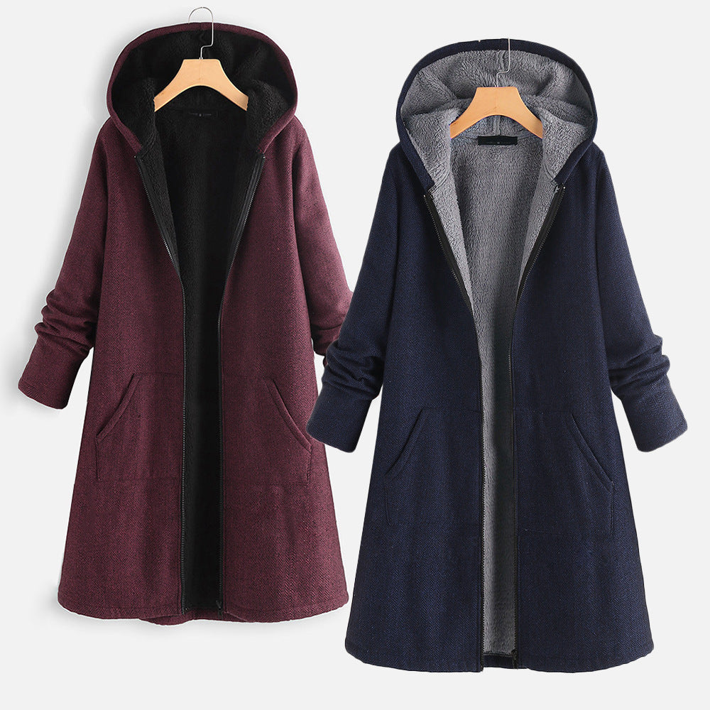 Long Padded Jacket With Velvet And Thick Hood
