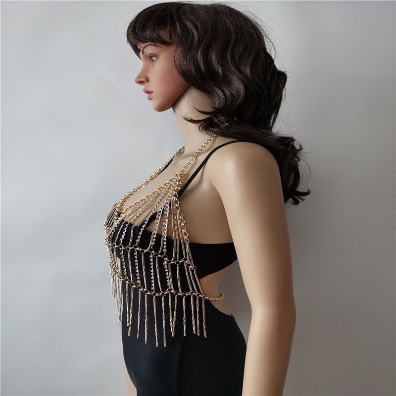 Heavy Industry Alloy Rhinestone Pendant Chest Chain