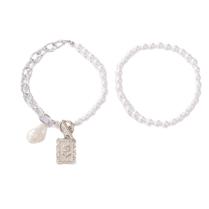 Faux Pearl Metal Chain And Anklet Set
