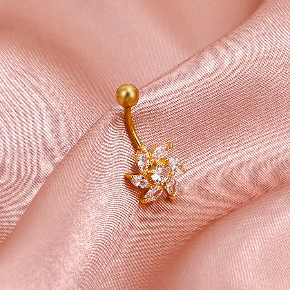 Diamond Flower Belly Button Nail African Navel Ring