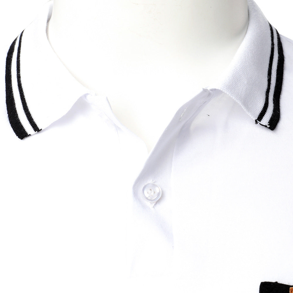 Men's POLO Shirt Two-color Stitching Cowhide