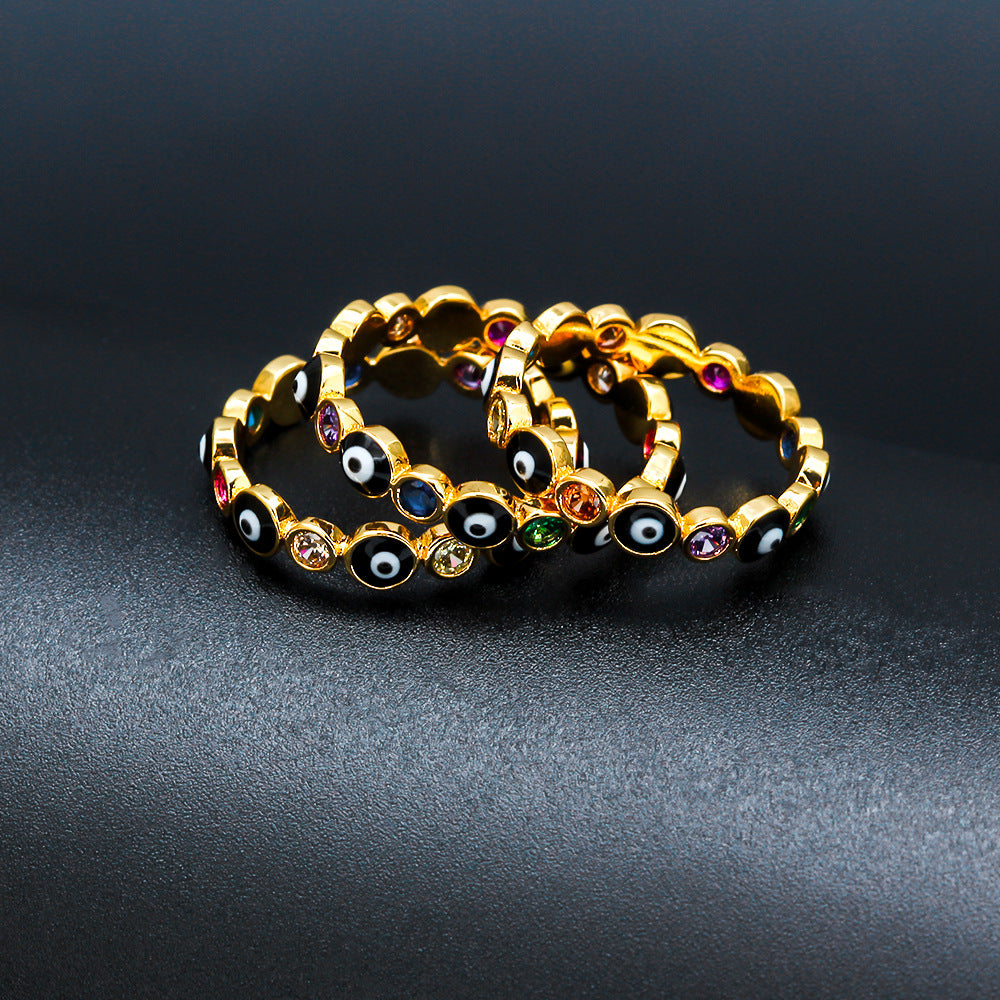 Rings European And American Jewelry Devil's Eye Inlaid Brick Ring Exaggerated Eye Ring