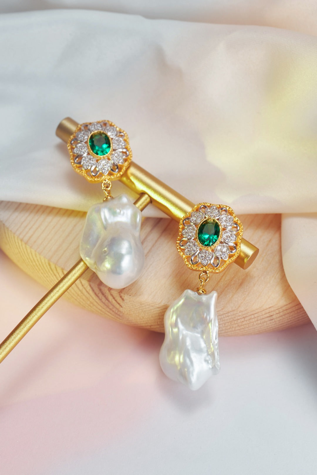 925 Silver Gilded Natural Seawater Baroque Pearl Earrings