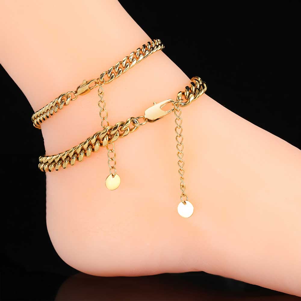 Stainless Steel Sun Buckle Hip Hop Cuban Anklet