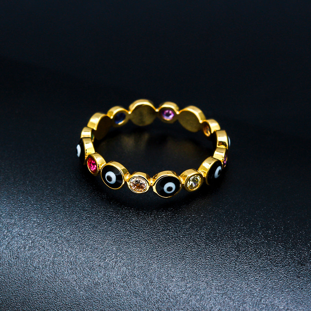 Rings European And American Jewelry Devil's Eye Inlaid Brick Ring Exaggerated Eye Ring