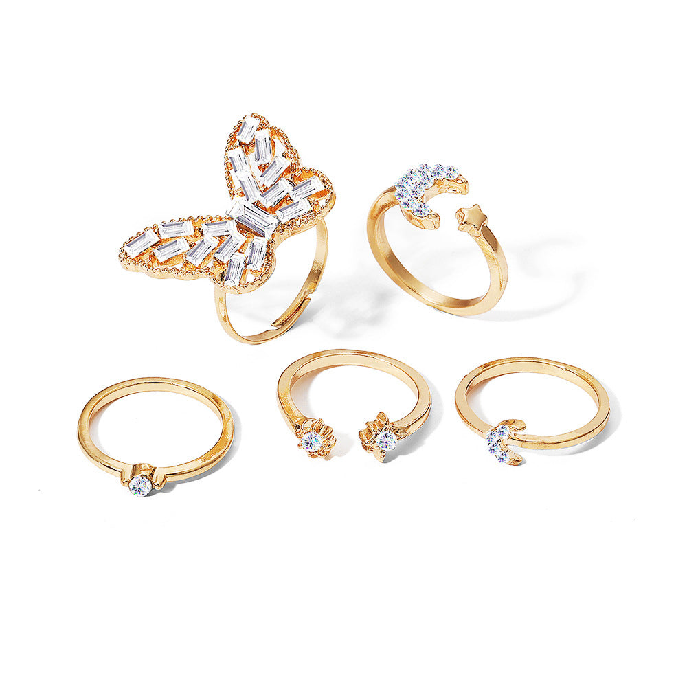 Women's Inlaid Rhinestone Ring Bare Retro Gold