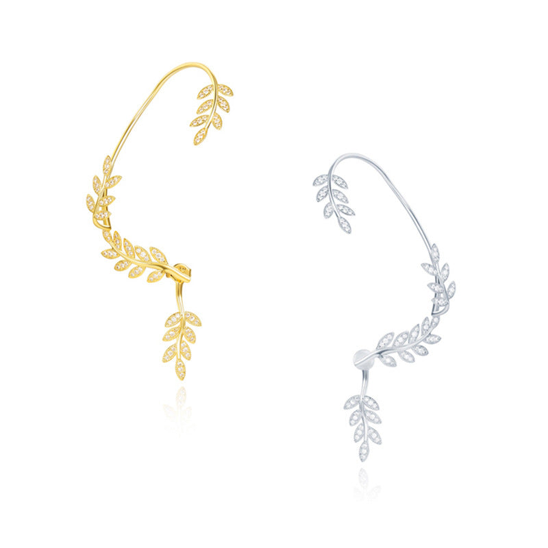 Brass Inlaid AAA Zircon Olive Leaf Earrings