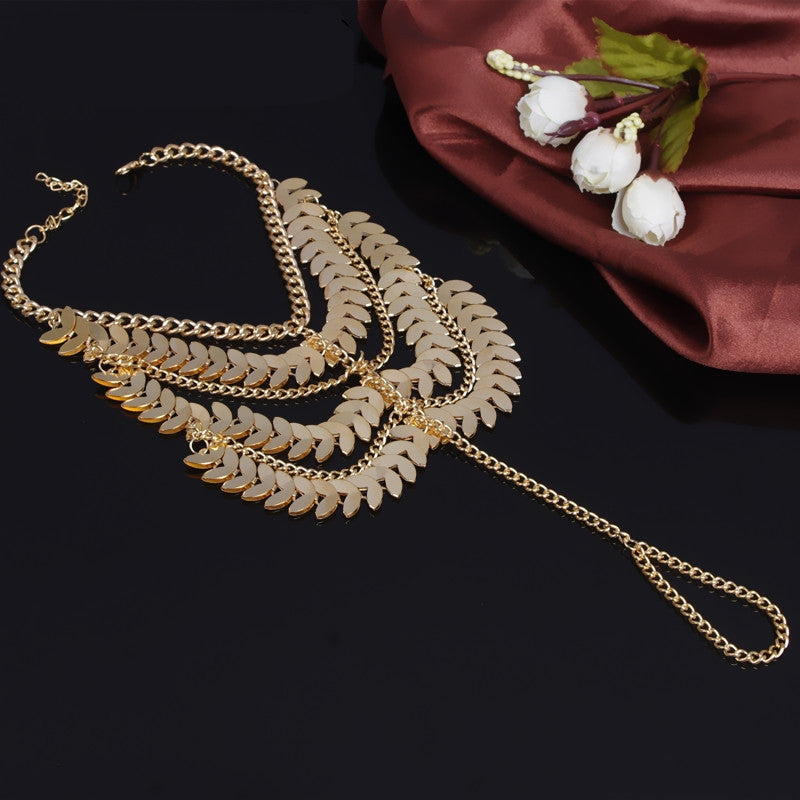 Heavy Industry Multilayer Tassel Fishbone Chain Anklet