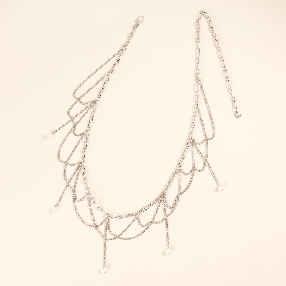 Waist Chain Pearl Pendant Wavy Fringe Body Chain Banquet Party Fashion Versatile Dress Accessories