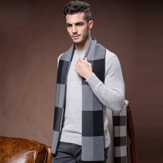 Men's Fashion Casual Plaid Warm Wool Scarf