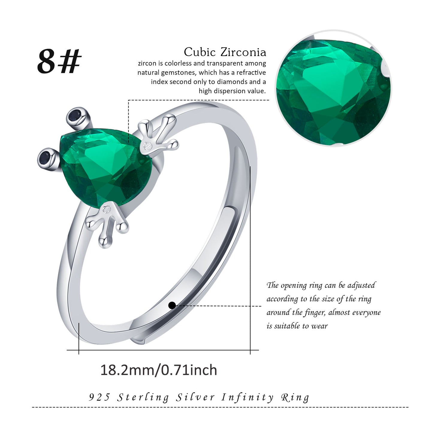 Sterling Silver Frog Green Cubic Zirconia Rings