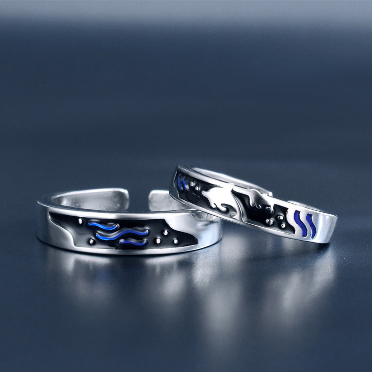 Sea And Whale Epoxy Couple Men And Women Pair Rings Simple Rings