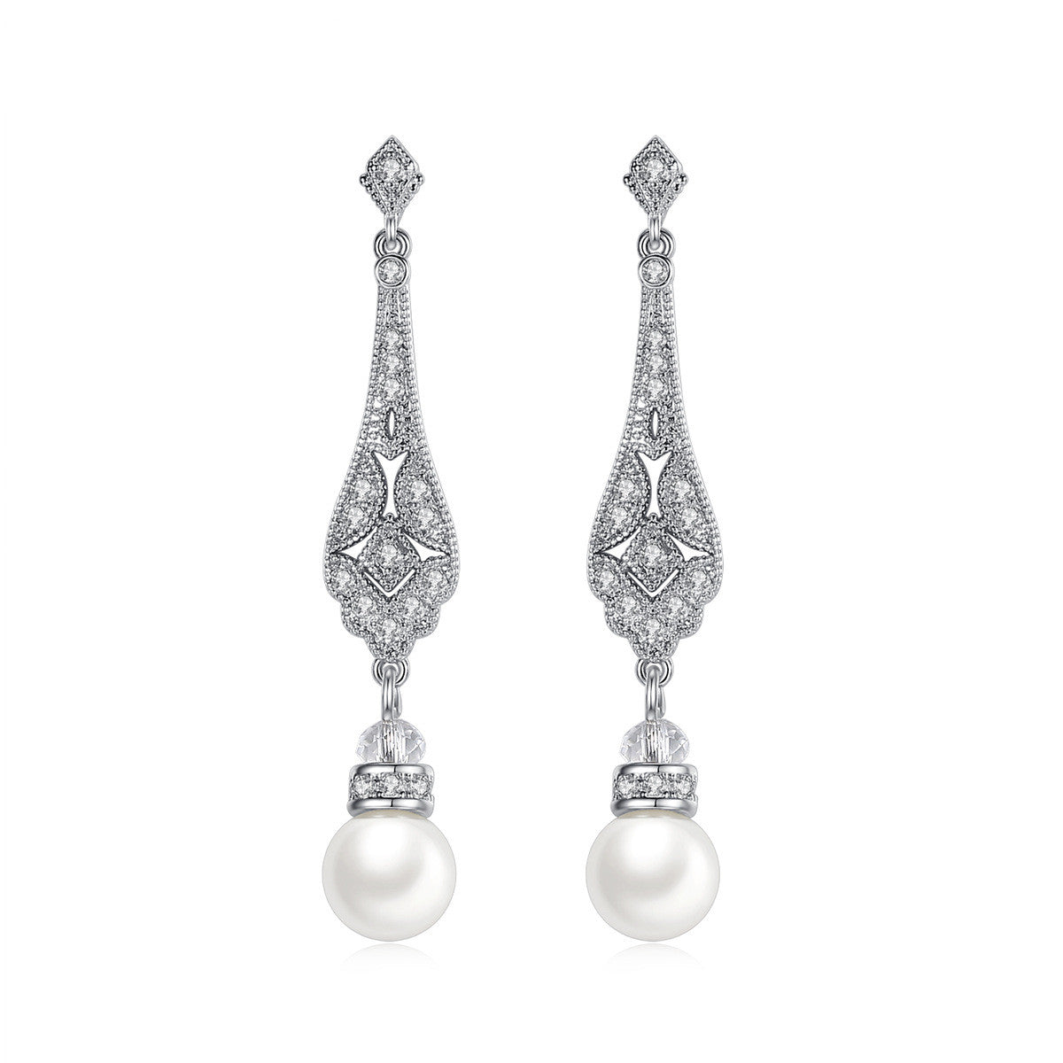 Korean Style Simple Long Pearl Women's Copper Inlaid Zirconium Earrings