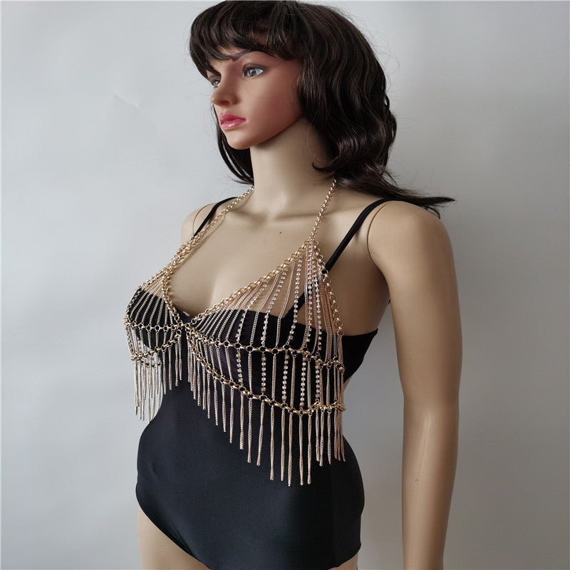 Heavy Industry Alloy Rhinestone Pendant Chest Chain