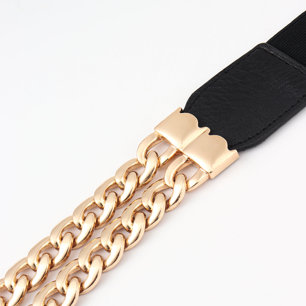 New Ladies Belt Double Thick Chain European And American Wind Elastic Elastic Waist Seal Decorative Dress Suit Jacket Fashion Slim Waist Wide Belt