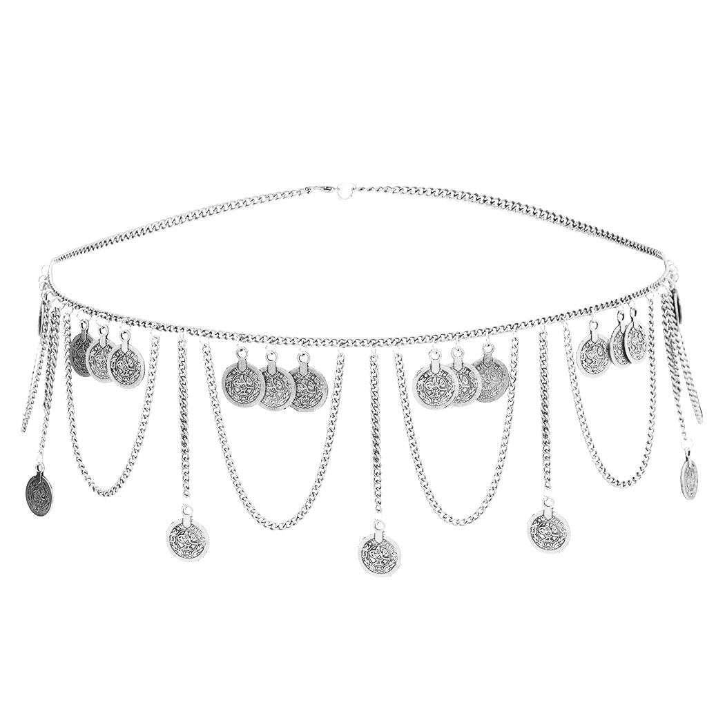 Retro Ethnic Tassel Geometric Coin Long Waist Chain