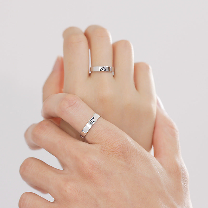 Fish And Water Men's And Women's Pair Of Sterling Silver Couple Rings