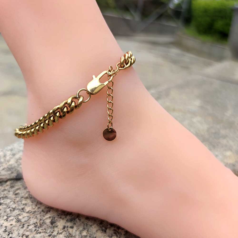 Stainless Steel Sun Buckle Hip Hop Cuban Anklet