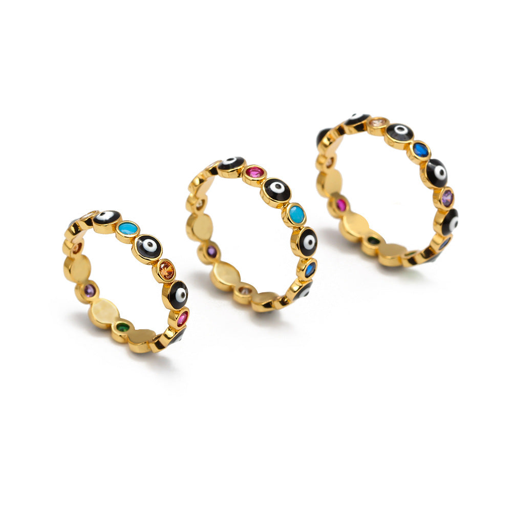 Rings European And American Jewelry Devil's Eye Inlaid Brick Ring Exaggerated Eye Ring