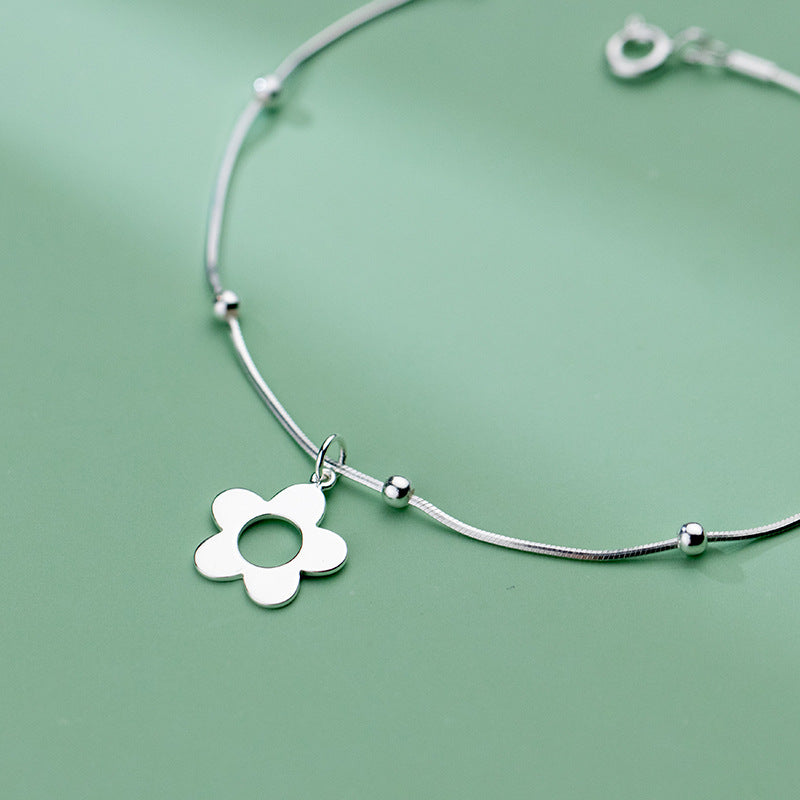 Hollow Glossy Small Flower Beads Snake Bone Chain Anklet