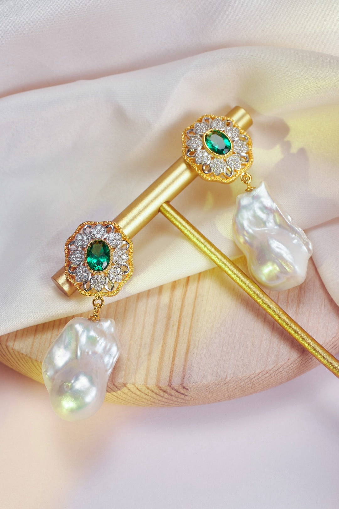925 Silver Gilded Natural Seawater Baroque Pearl Earrings